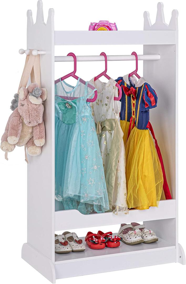 UTEX Kids See and Store Dress-up Center, Costume Closet for Kids, Open Hanging Armoire Closet, Pretend Storage, Costume Dresser(White)