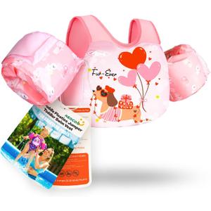 AEOCOO Puddle Float Jumper 20-30-50-60-70 Pounds, Toddler Swim Vest for 1-3-5-6-9 Years Old, Pool Floats with Swimming Arm Floaties Swim Jacket & Water Wings for Kids Swimmies, Boys, Girls, Nios (Puppy)