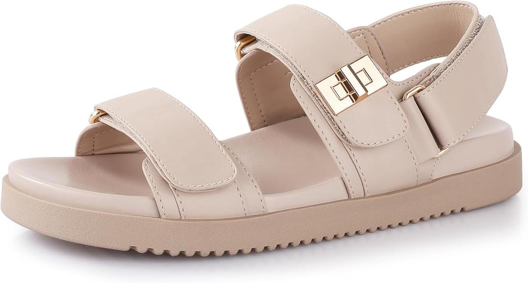 Ankis Flat Sandals for Women - Women's Flat Sandals Comfort Adjustable Front Strap and with a Back Strap Women Summer Sandals 8.5 Size