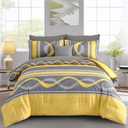 Anibedding Yellow Comforter Set Queen Size,8 Pieces Bed in a Bag Patchwork Striped Bedding Sets,Boho Soft Microfiber Bedding Set for All Season(90"90")