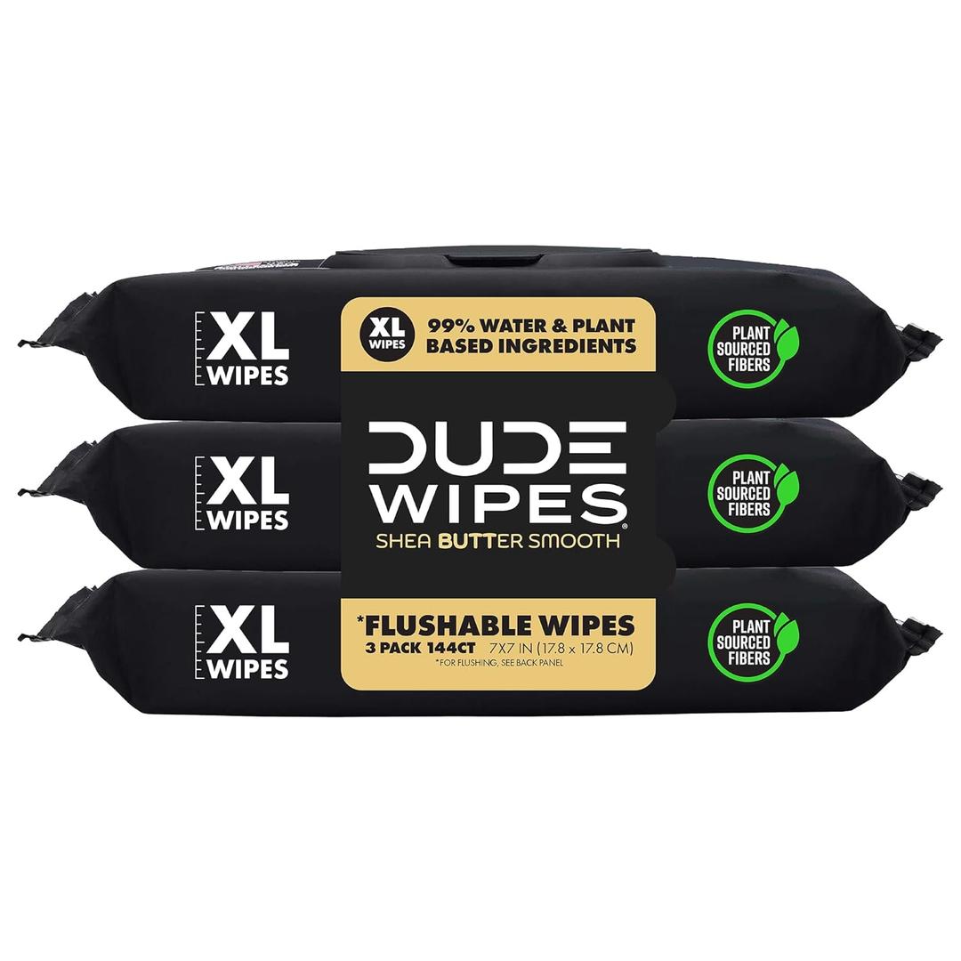 DUDE Wipes Flushable Wipes - 3 Pack, 144 Wipes - Shea BUTTer Smooth with Vitamin-E & Aloe - Septic and Sewer Safe