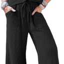 Dokotoo 2 Piece Sets for Women Casual Short Sleeve Summer Tops and High Rise Wide Leg Pants Lounge Sets (Small, Black)