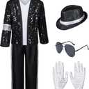Dance Star Kids Costume for Boys 80s 90s Pop Stage Cosplay Party Halloween Role Play Black 8-10 Years