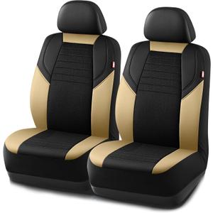 Rubbermaid Car Seat Cover, Leather & Air-Cool Mesh Front Seat Cover, Airbag Compatible, Slip-On Installation, Automotive Seat Cover Universal Fit for Most Cars, Trucks, SUVs-Beige