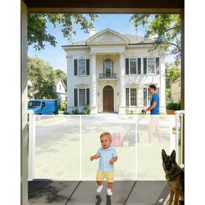 80" Wide Retractable Baby Gate for Stairs, 42" Extra Tall Retractable Dog Pet Gate with Support Rods, Mesh Screen Child Safety Gate for Doorways Hallways Deck Porch, Outdoor Indoor Use