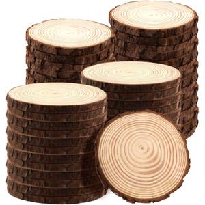 JAPCHET 50 PCS 5-5.5 Inch Natural Wood Slices, Wooden Circle Slices with Bark Unfinished Wood Discs for Home Decorations and Christmas Ornaments