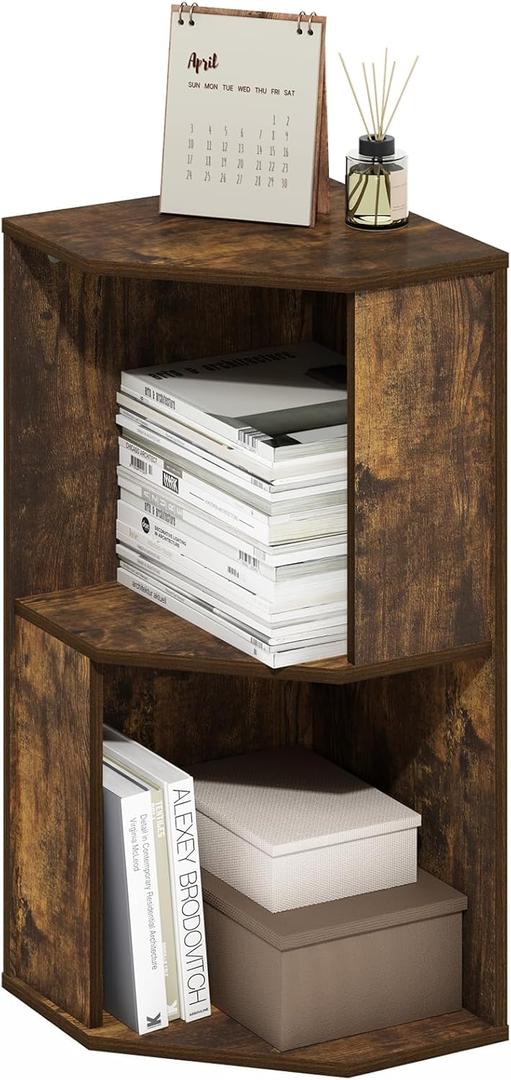 Furinno ECON Corner Shelf, 2-Tier Corner Book Shelf, Standing Storage Shelves, Cube Display Rack, Bookshelf, for Organization and Storage, Living Room, Home Office, Amber Pine