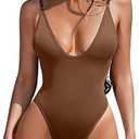 ESONLAR Women's Sexy Plunging V Neck Bathing Suit Open Back One Piece Swimsuits, Medium