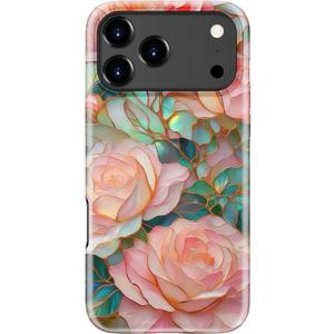 for iPhone 17 Pro Max Case Cute - Wireless Charging Compatible - Dual-Layer Hard Shell + Silicone Cover - Aesthetic Protective Trendy Phone Case for Women - Blooming Pink Rose