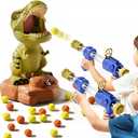 Siwuoke Dinosaur Shooting Game with Auto-Moving Target, 2 Air Blasters & 50 Foam Balls, Interactive Toy for Kids, Gift for Boys & Girls Ages 3 4 5 6 7 8 Years Old (Green)