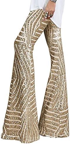 BLENCOT Women's Glitter Sequin Wide Leg Palazzo Pants High Waist Bell Bottoms Party Flared Trousers, Size S