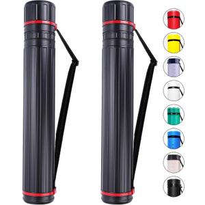 CALPALMY 2-Pack XX-Large Extendable Poster Tubes Expand from 30.5” to 50” with Shoulder Strap | Carry Documents, Blueprints, Drawings and Art | Black Portable Durable Round Storage Cases