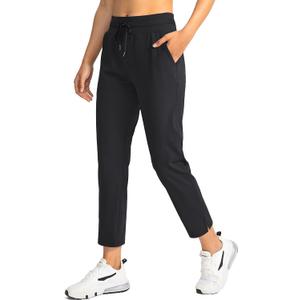 Soothfeel Women's Pants with 4 Pockets 7/8 Stretch High Waisted Sweatpants Travel Athletic Work Golf Pants for Women (S,Black)