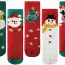 Tavaleu Fuzzy Socks for Women, Cozy Socks Women Warm Fluffy Winter Slipper Christmas Sock for Womens Home Sleeping Sock (5 Pack Xmas a)