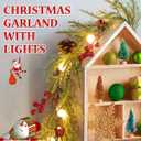 Quntis Christmas Garland with 20 Globe Lights, 2 Pack 5.7FT Artificial Red Berry Garland Christmas Decorations PineCones Bells, Lighted Garland for Mantel Door Fireplace Table Holiday Indoor Outdoor