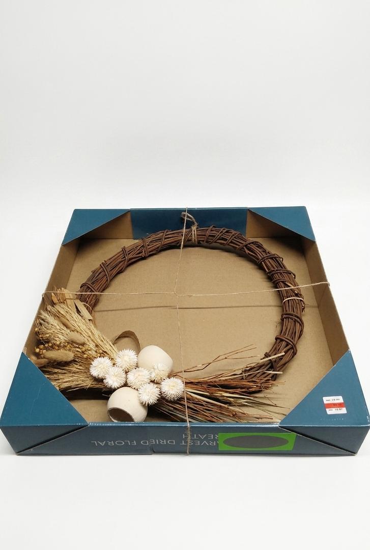 Harvest Dried Floral Wreath, Pancho Ring, Rahul Cut and Bell Cup, 3.14 in H x 19.6 in Dia, For Indoor and Covered Outdoor Use