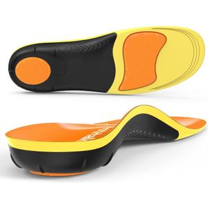 BestHalo Heavy Duty Plantar Fasciitis Insoles - 220+ lbs High Arch Support Orthotic Inserts for Pain Relief, Flat Feet, Heel Pain, Work Boots (Orange, Men 7-8.5 | Women 8-9.5)