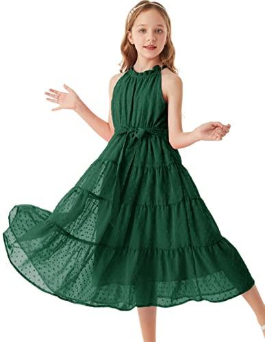 GRACE KARIN Girls Halter Neck Dress Sleeveless Casual A-line Flowy Summer Maxi Dress for 10 Years, Green