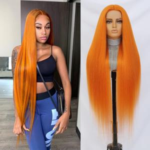 Felek Super Long Ginger Orange T Part Lace Wigs Synthetic 40 Inch Straight 13x4x1 T Lace Front Wigs Heat Resistant Fiber Glueless Pre-Plucked Natural Hairline Lace Wig For Fashion Women/Girls(Ginger)