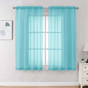 OVZME Sheer Curtains 63 inch Length 2 Panels Set for Bedroom Living Room, Soft Airy Elegant Light Filtering Sheer Curtains, Dual Rod Pocket Window Drapes, Each 42W x 63L Inches, Aqua