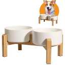 Elevated Ceramic Dog Bowl Set - Raised Dog Bowls with Non-Slip Bamboo Stand - Dog Food and Water Bowl Set - Double Dog Feeding Bowls - Suitable for Small and Medium Dogs - 28.74 OZ - 3.6 CUPS - 850 ML