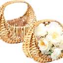 2 PCS Handwoven Flower Baskets,Half-moon Straw Rattan Basket,Hand-Held Flower Arrangement Basket,Retro Storage Container for Home Decor Photo Props