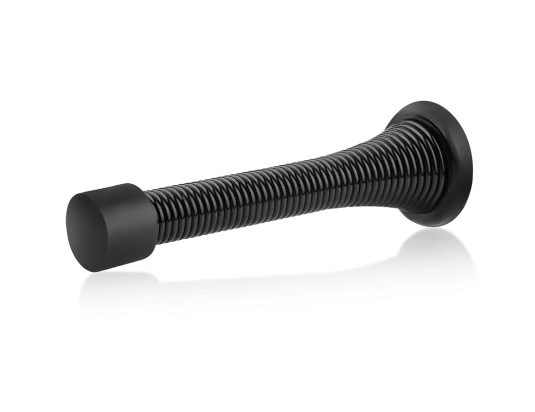 HOMOTEK 6 Pack Black Spring Door Stops,3-1/8" Heavy Duty - Flexible Door Stopper with Low Mounted Black Rubber Bumper Tips