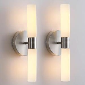KUZZULL Wall Sconces Set of Two Brushed Nickel Lamp Sconces Wall Lighting with White Glass Shade Lights Wall Light Sconces Wall Decor Set of 2 for Living Room Wall Scones, Wall Lights Set of 2
