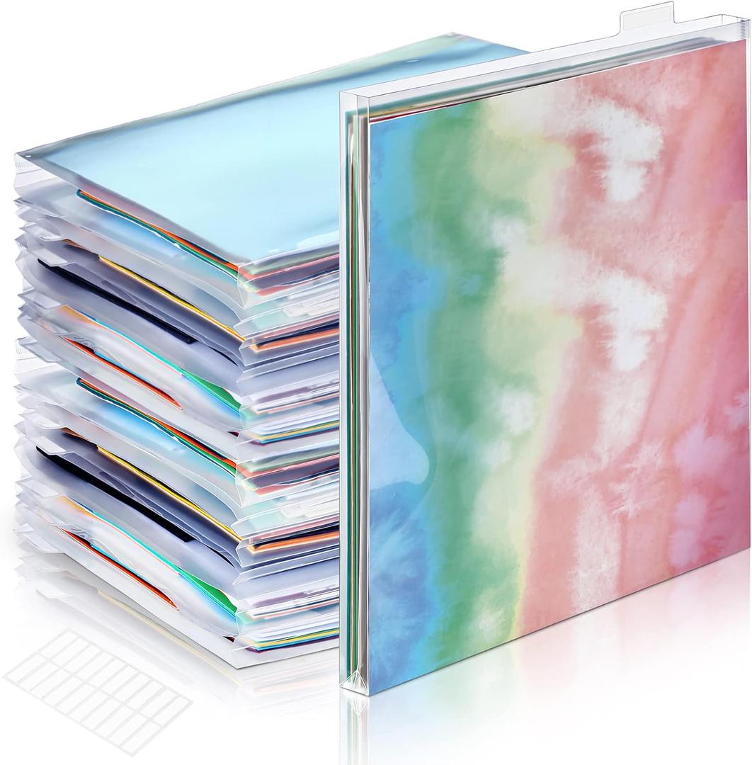 40 Set 12 x 12 Scrapbook Paper Storage Organizer Clear Top Loading Files Plastic Holder with Customizable Tabs for Holding Vinyl Paper Scrapbook Photos