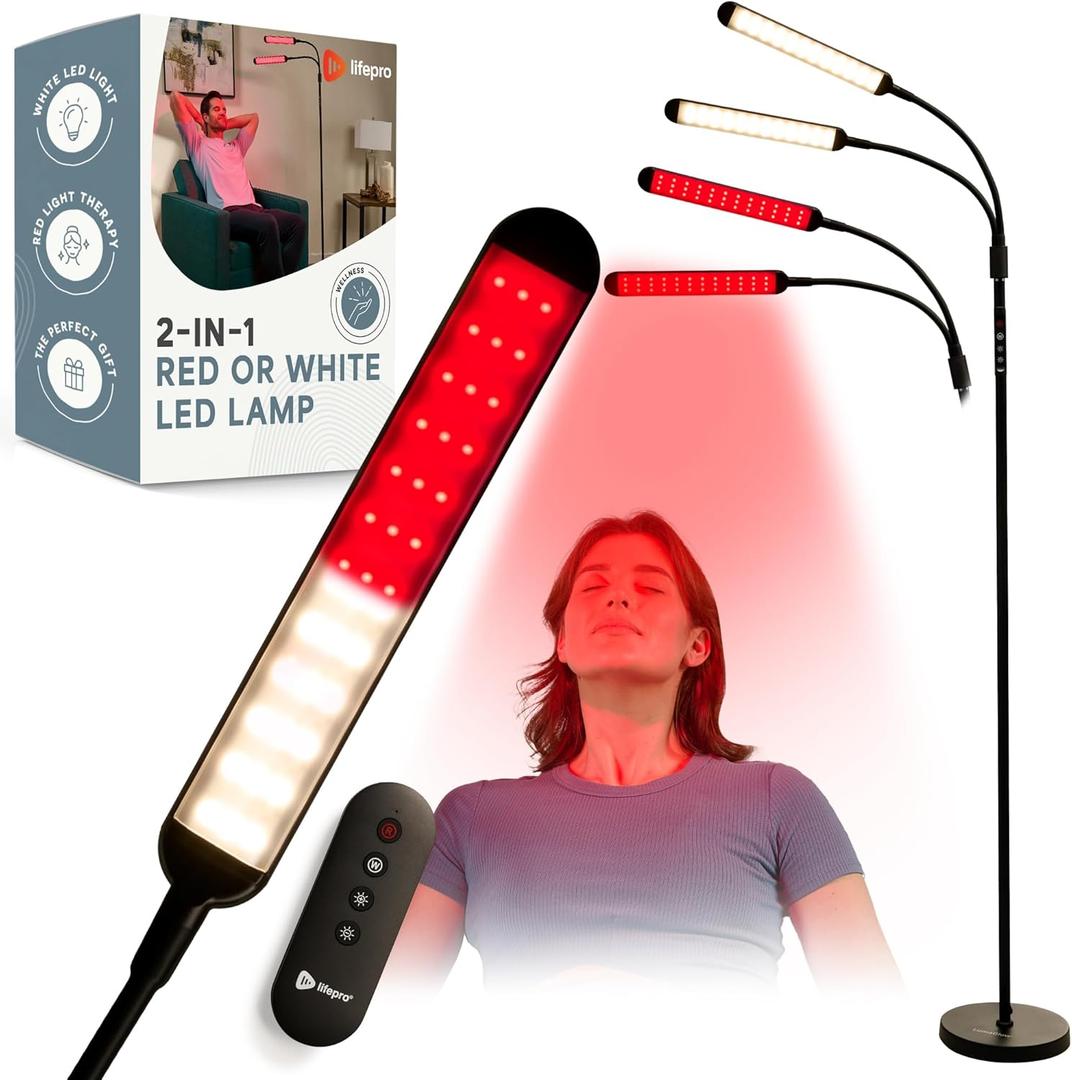 LifePro Red Light Therapy Lamp & Reading Lamp - 850nm & 660nm Near Infrared and Red Light Therapy for Body -108/216 LED - Lumaglow Multi-Mode Single/Dual Head Design- Wellness and Focused Reading (8.66 x 75.59 inches)