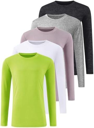 Orrstarry 5 Pack: Youth Girls Long Sleeve Shirts Dry Fit Athletic T-Shirts Soft Active Performance Tees Tops for Kids Teens L