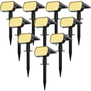 WELALO Solar Spot Lights Outdoor, [10 Pack/65 LED/3 Modes] 2-in-1 Solar Landscape Spotlights, Solar Powered Security Lights, IP68 Waterproof Wall Lights for Walkway Yard Garden Driveway (Warm White)