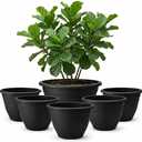 RooTrimmer 20 Inch Large Plant Pots Outdoor,6 Pack Black Plastic Planters with Drainage Holes,Heavy Duty Lightweight Flower Pots for Trees,Fiddle Leaf Fig,Palm,Patio & Garden