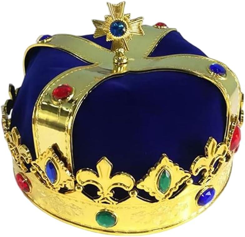 Royal Jeweled King's Crown For Unisex Birthday Halloween Costume Hats Party Prom Pageant Homecoming (Blue)