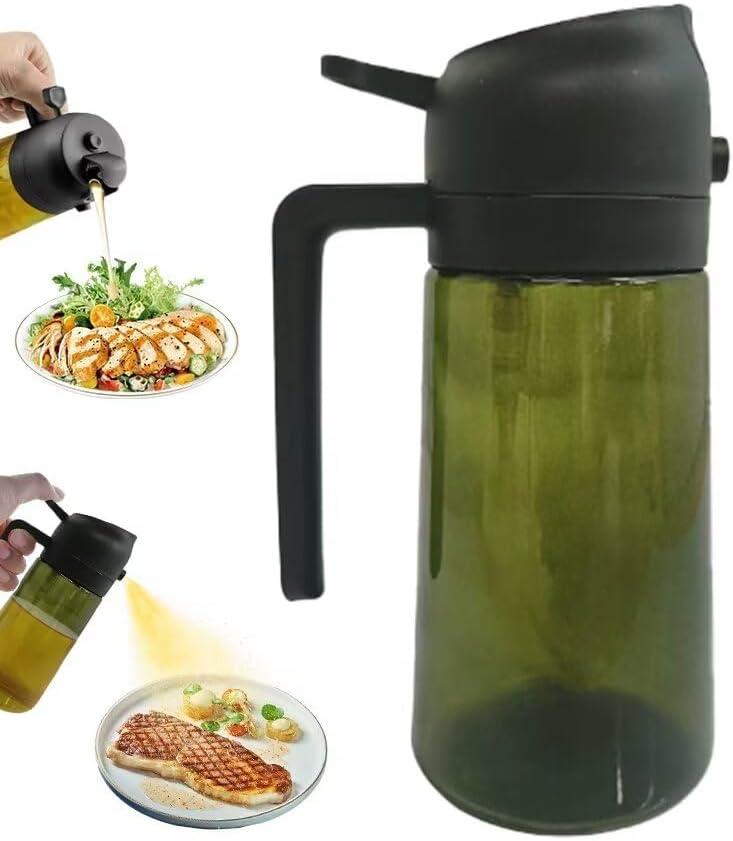 Kitchen Maiden 2 in 1 Oil Dispenser, New Kitchenmaiden 2 In 1 Oil Sprayer for CookingOlive Oil Dispenser Bottle Spray And Pour for Air Fryer, Salad, Frying, BBQ (Black)
