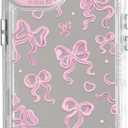 NITITOP Compatible with iPhone 15 Plus Case Cute Mirror Bow Love Heart Pattern for Women Girls Ribbon Design Shockproof Silver Protective Phone Cover - Pink Bow
