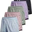 Liberty Imports 5-Pack Women's Athletic Mesh Shorts 5" Inseam, Ladies Loose Pull-On Shorts with Zipper Pockets XL