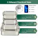 LEEPENK 304 Stainless Steel Lunch Box and Food Containers with Lids 4 Pack 1400/850/550/550ml, Leak-Proof and Stackable Stainless Steel Bento Box for Travel and Work Adults