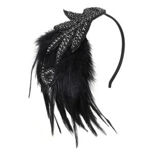 BABEYOND 1920s Flapper Headband Accessories Roaring 20s Feather Hair Band Vintage Gatsby Party Accessories (Black)