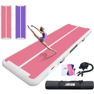 AWSUM Inflatable Air Gymnastics Mat 10ft/13ft/16ft/20ft/23ft Training mat 4/8 inches Thick tumbling mat with Electric Pump for Home/Gym/Outdoor (Purple/Pink)