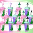 AFZMON Pack of 24 Witch Party Favors Cups with Straws Bulk, 16OZ Pink and Green Plastic Cups, Change for Good Birthday Party Decorations Goodie Bags Stuffers Supplies Gifts for Kids