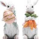 2 x Hodao Easter Bunny Decorations Spring Home Decor Bunny Figurines Gifts(Easter White Rabbit 2pcs)