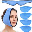 Comfpack Face Ice Pack Wrap for TMJ Relief with 4 Reusable Hot Cold Gel Packs, Wisdom Teeth Ice Pack Head Wrap for Tonsillectomy, Tooth Extraction & Teeth Removed, Oral Surgery, Cosmetic Injection (Blue)