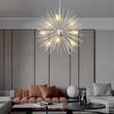 20" Modern Nickel Sputnik Chandelier 9-Lights Mid-Century Modern Starburst Chandelier Vintage Chrome Solid Metal Sputnik Chandeliers for Dining Room, Living Room, Bedroom, Kitchen, E12