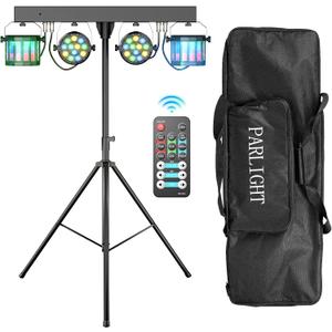 5 in 1 Dj Lights with Stand 5.9ft,Led Dj Par Light+Effect Strobe Light Disco Party Lights for Parties Indoor Sound Activated DMX Wireless Control Mobile Stage Lighting with Carry Bag (Black 1PC)