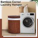Gueevin Corner Laundry Hamper with Lid and 2 Removable Cloth Liners Bamboo Corner Laundry Basket Collapsible Clothes Basket Storage Bin for Bedroom Bathroom Living Room(Espresso Color), 14 x 14 x 24.5 inches