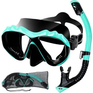 WIOR Snorkeling Gear for Adults, Dry Top Snorkel Mask Adult Anti-Fog Scuba Diving Mask Goggles with Carry Bag, Tempered Glass Swim Mask Professional Snorkel Set for Diving Snorkeling Swimming Travel
