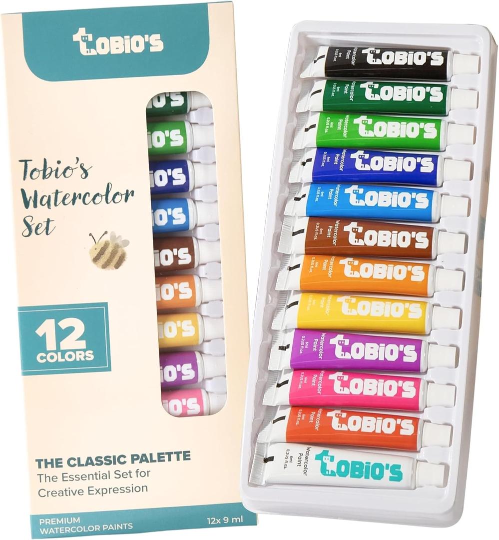Original Tobios 12-Color Watercolor Paint Tube Refills  Artist-Grade Portable Watercolor Tubes for Travel, Painting & Creative Projects  High-Pigment Refill Set for Beginners, Students & Professional Artists