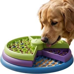 Slow Feeder Dog Bowl – 3-Level Puzzle Feeder for Large, Medium & Small Dogs | Spinning Lick Bowl for Liquid Treats, Peanut Butter & Wet Food | BPA-Free Dog Enrichment Bowl