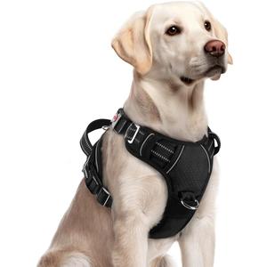 rabbitgoo Dog Harness for Large Dogs, No Pull Pet Vest with 3 Buckles, Adjustable Soft Padded Pet Harness with Easy Control Handle and Reflective Strips, Black, L